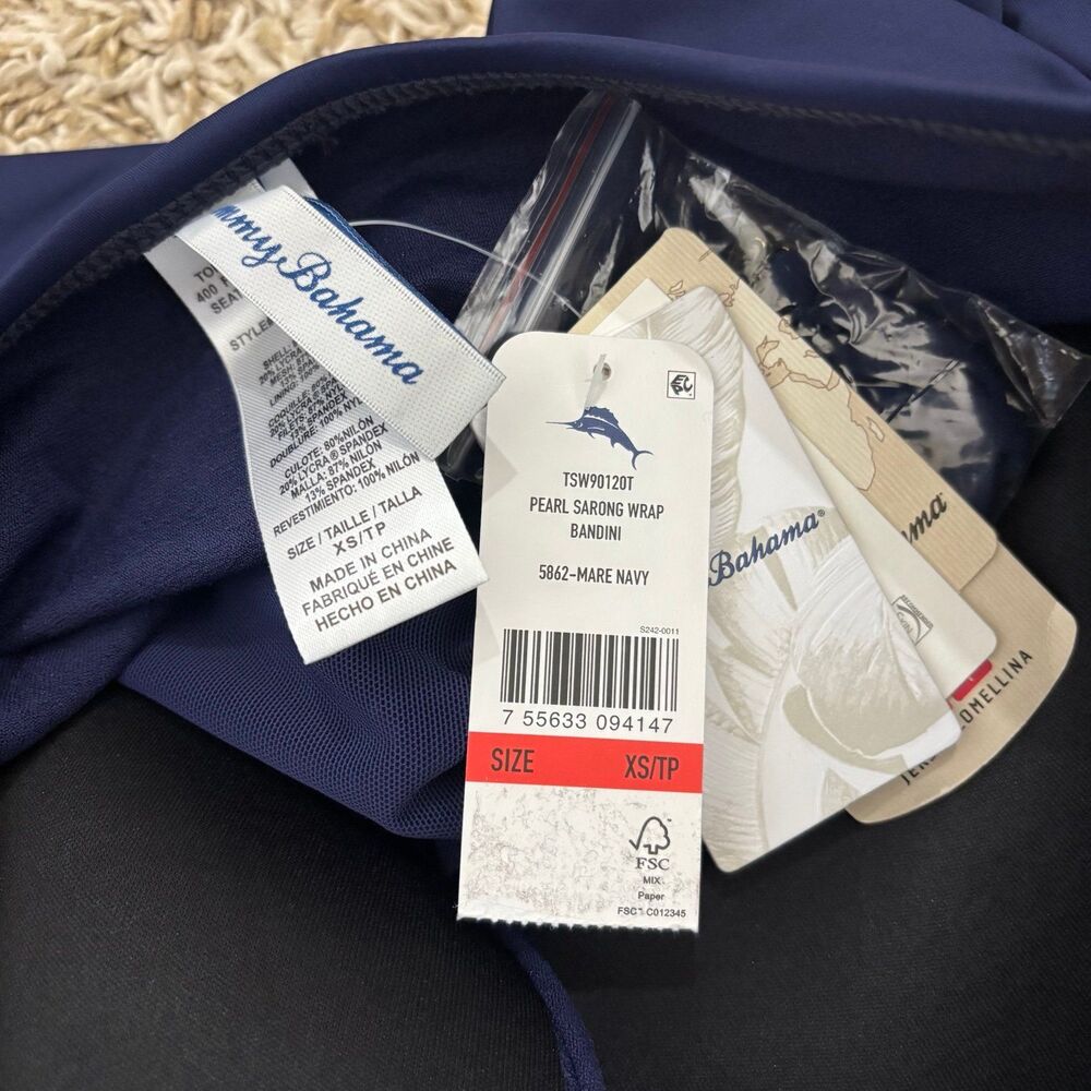 Tommy Bahama Women’s Pearl Sarong Wrap Bandeau Bandini Tankini Top Navy NWT XS - Picture 9 of 11